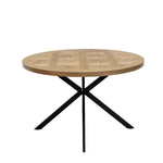 Round oak veneer dining table, 120cm, with black X-style base