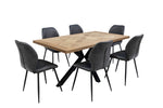 Charcoal faux leather dining chairs with ribbed back and black metal legs