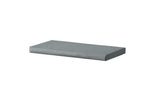Rectangular gray bench cushion with smooth fabric top and stitched edges
