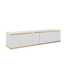 White low TV cabinet with two ribbed doors and gold edge trim