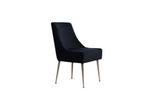 Black upholstered accent chair with curved armrests and padded back, on metal legs