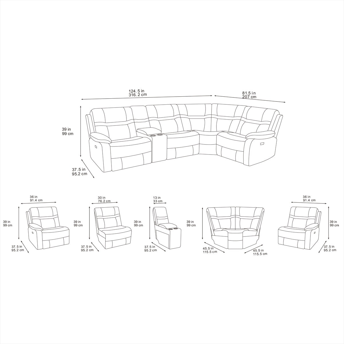 Lorenza Electric Recliner Corner Sofa