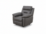 Electric recliner armchair in dark gray fabric, side view with footrest extended.