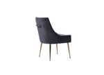 Como chair in dark charcoal with curved back, small bar detail, and metal legs