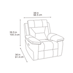 Recliner armchair size diagram with inch and centimeter measurements.