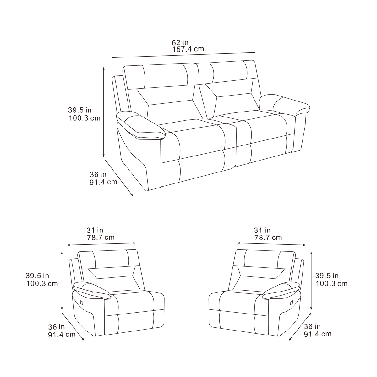 Bellagio 2 Seater Recliner Sofa