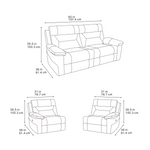 Recliner sofa size diagram with front and side measurements in inches and cm