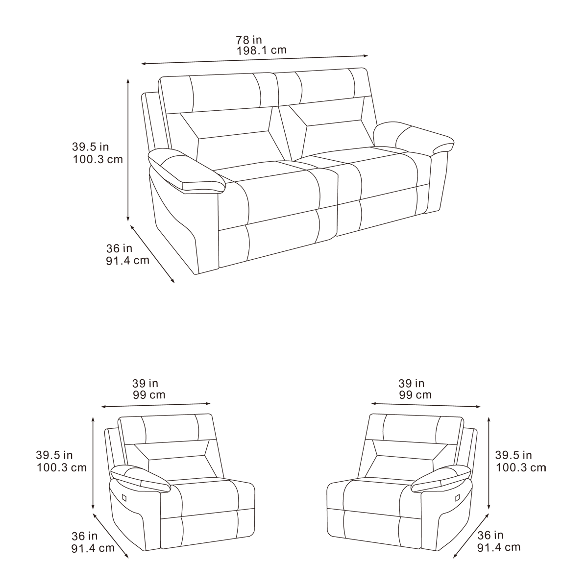Bellagio 3 Seater Recliner Sofa