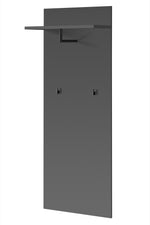 Grey wall cabinet with hinged door and two metal pull handles