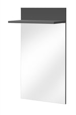 Dark gray hallway cabinet top with light panel door and side frame