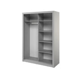 Grey sliding door wardrobe with open shelves and left hanging space