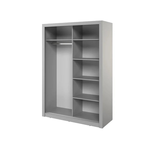 Grey sliding door wardrobe with open shelves and left hanging space
