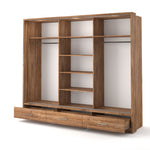 Wood-look wardrobe with open center shelving and two side cabinet doors.