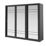 Dark gray sliding door wardrobe with three mirrored panels and slim handle pulls