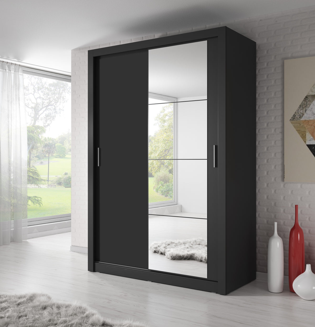 Black Alfa-4 sliding door wardrobe with two sliding doors