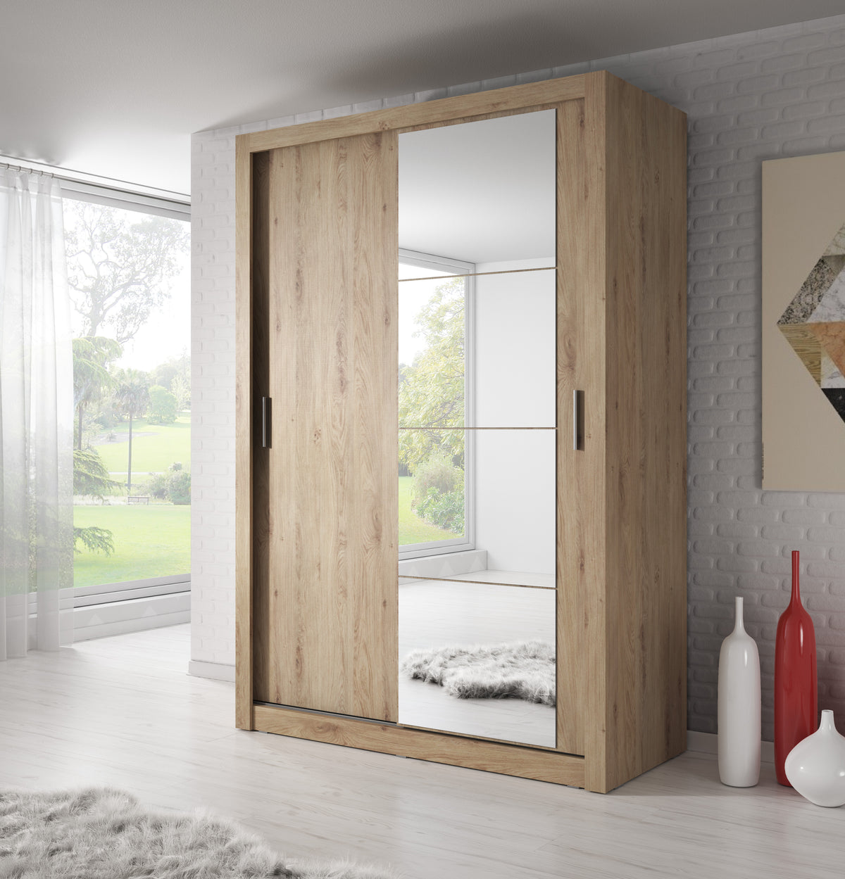 Shetland Oak Alfa-4 sliding door wardrobe with two sliding doors