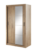Shetland Oak sliding door wardrobe with two metal handles and frosted panels