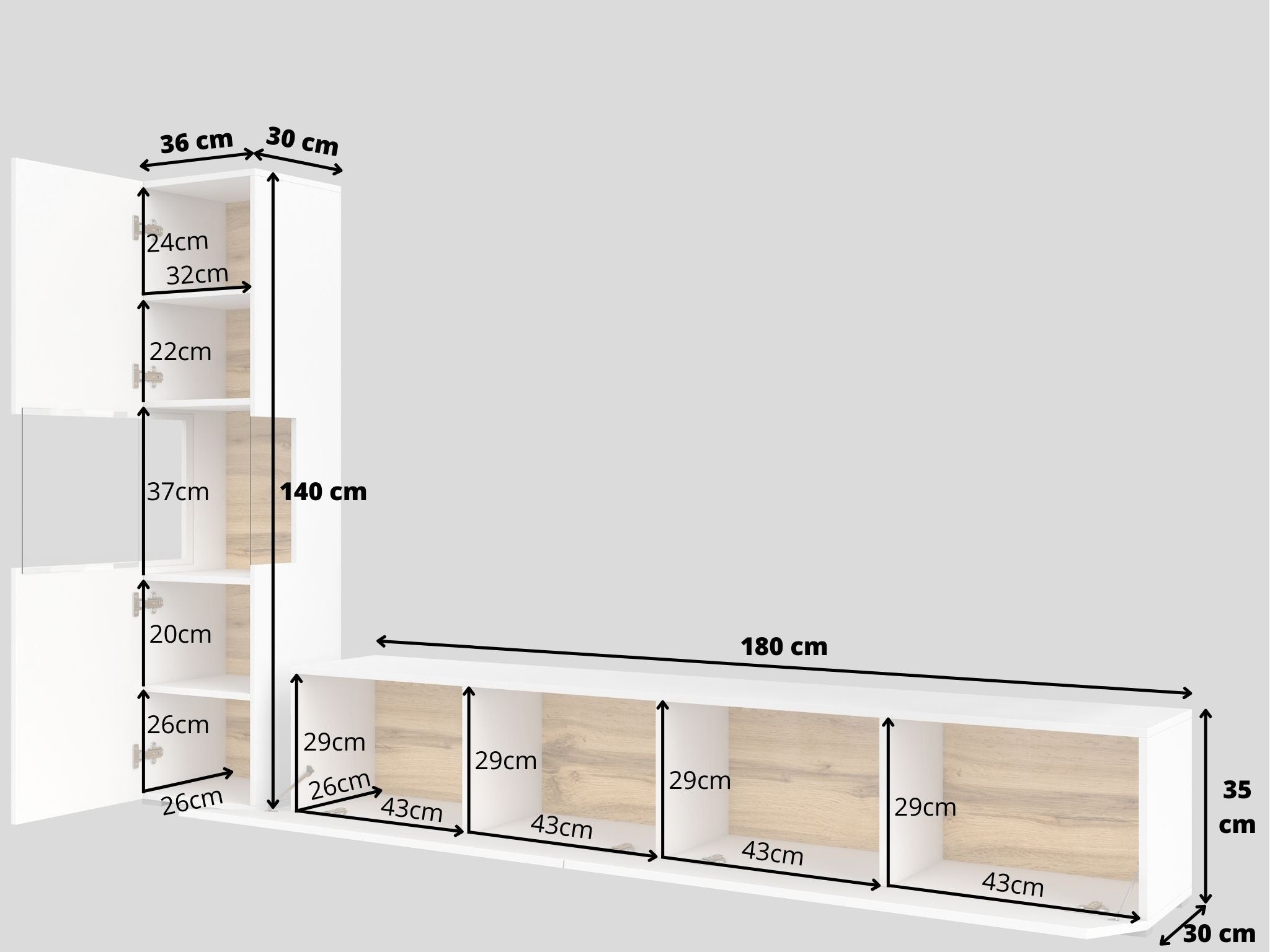 Norbi TV Wall Unit with one Cabinet W216cm