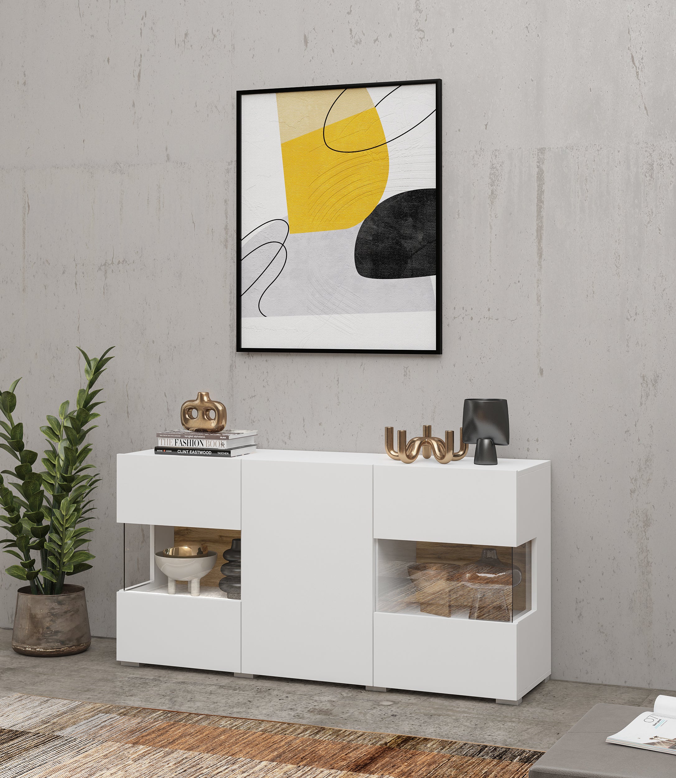 Norbi 3 Door Sideboard with Glass W120cm