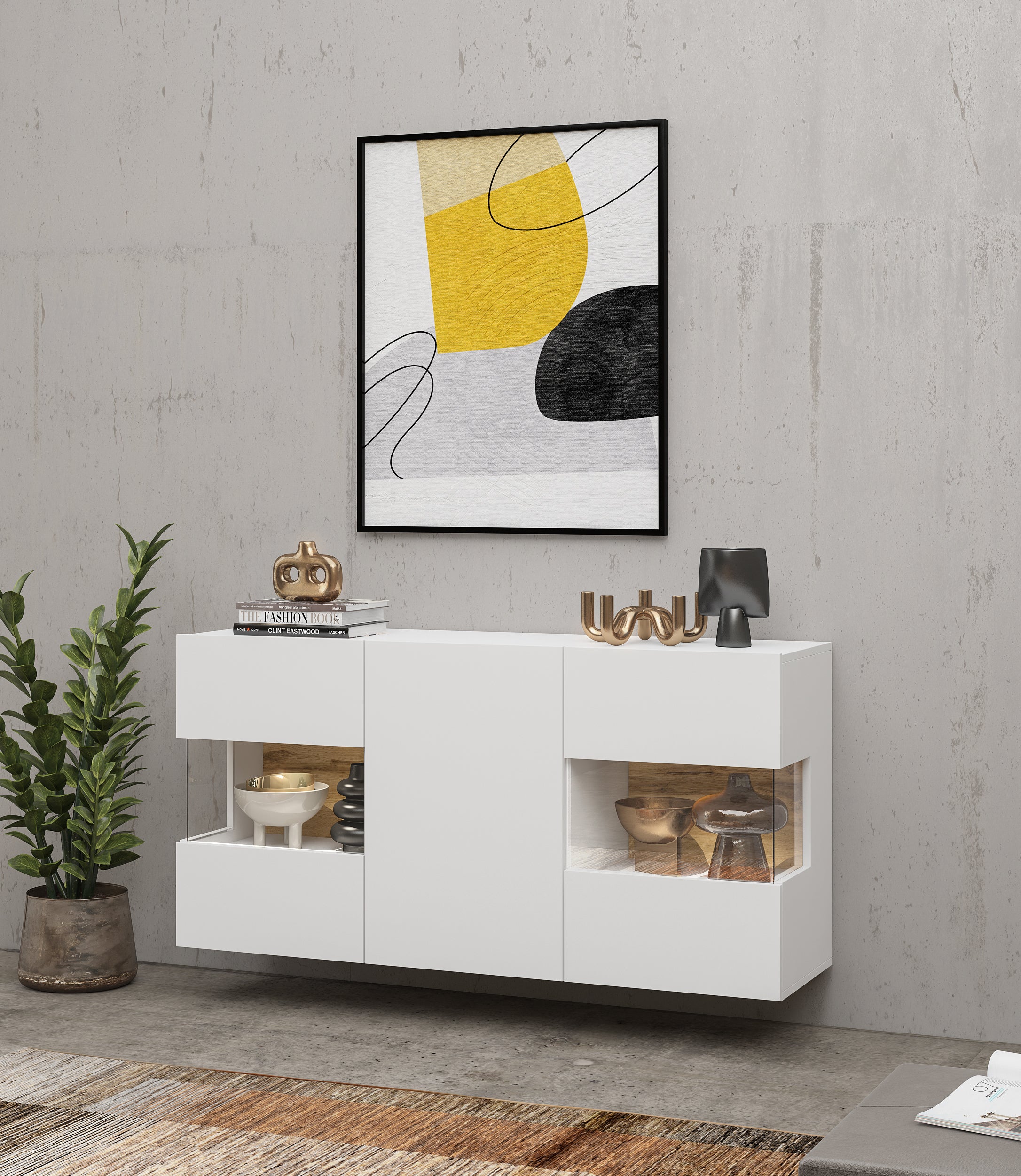 Norbi 3 Door Sideboard with Glass W120cm