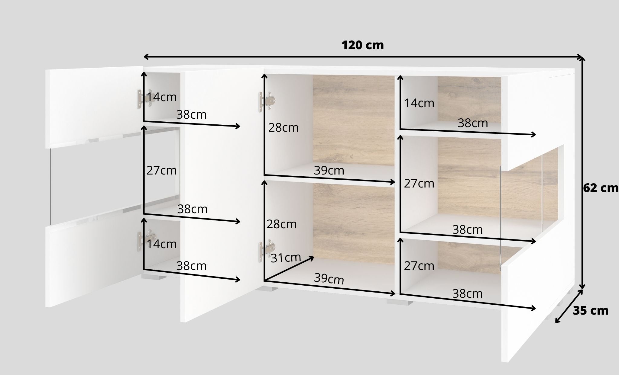 Norbi 3 Door Sideboard with Glass W120cm