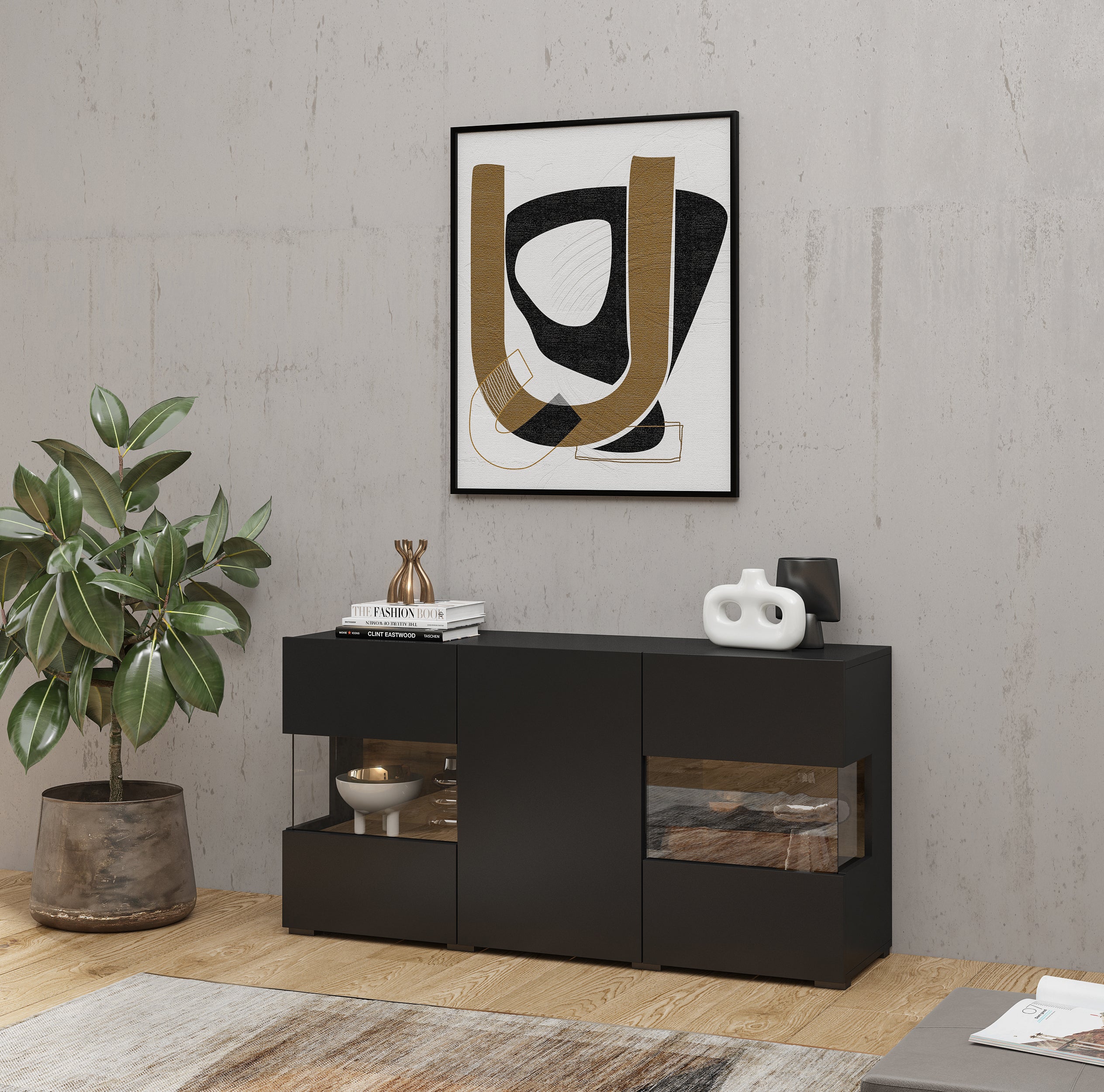 Norbi 3 Door Sideboard with Glass W120cm