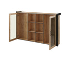 Open wood sideboard extension with hinged doors and grid shelves, dark end panels