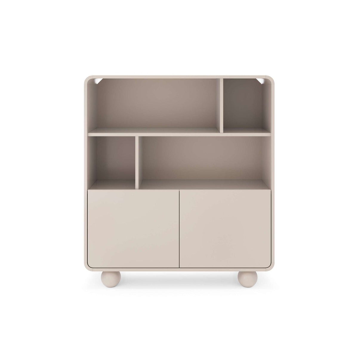 Cream highboard interior with upper cubbies and two lower door panels, rounded frame
