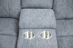 Grey recliner armrest with two built-in cup holders