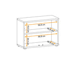 Hallway bench diagram showing shelf layout and measurements: 56.8cm sections