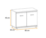 Hallway bench diagram with 60cm width, 46cm height, and 32cm depth dimensions
