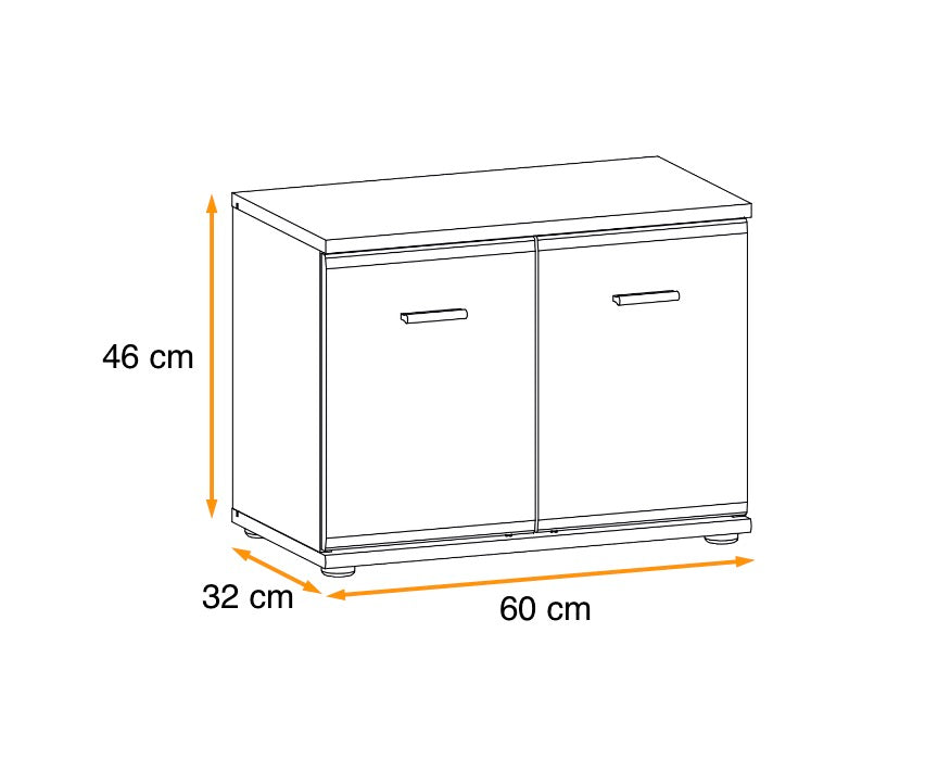 Hallway bench diagram with 60cm width, 46cm height, and 32cm depth dimensions