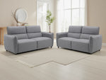 Grey 3-seat and 2-seat sofa set with square arms and tufted cushions