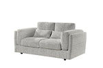 Light grey 2-seater sofa angled view with wide arms, three back cushions, and legs