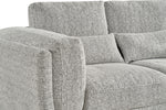 Light grey sofa seat and back cushion close-up with textured weave and piping