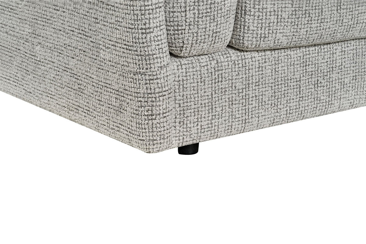 Light grey 2-seater sofa base close-up showing front legs and textured upholstery