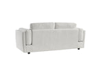 Light grey 3-seater sofa, textured fabric, box arms, low dark legs