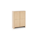 Light oak highboard cabinet with two pairs of panel doors and straight side panels