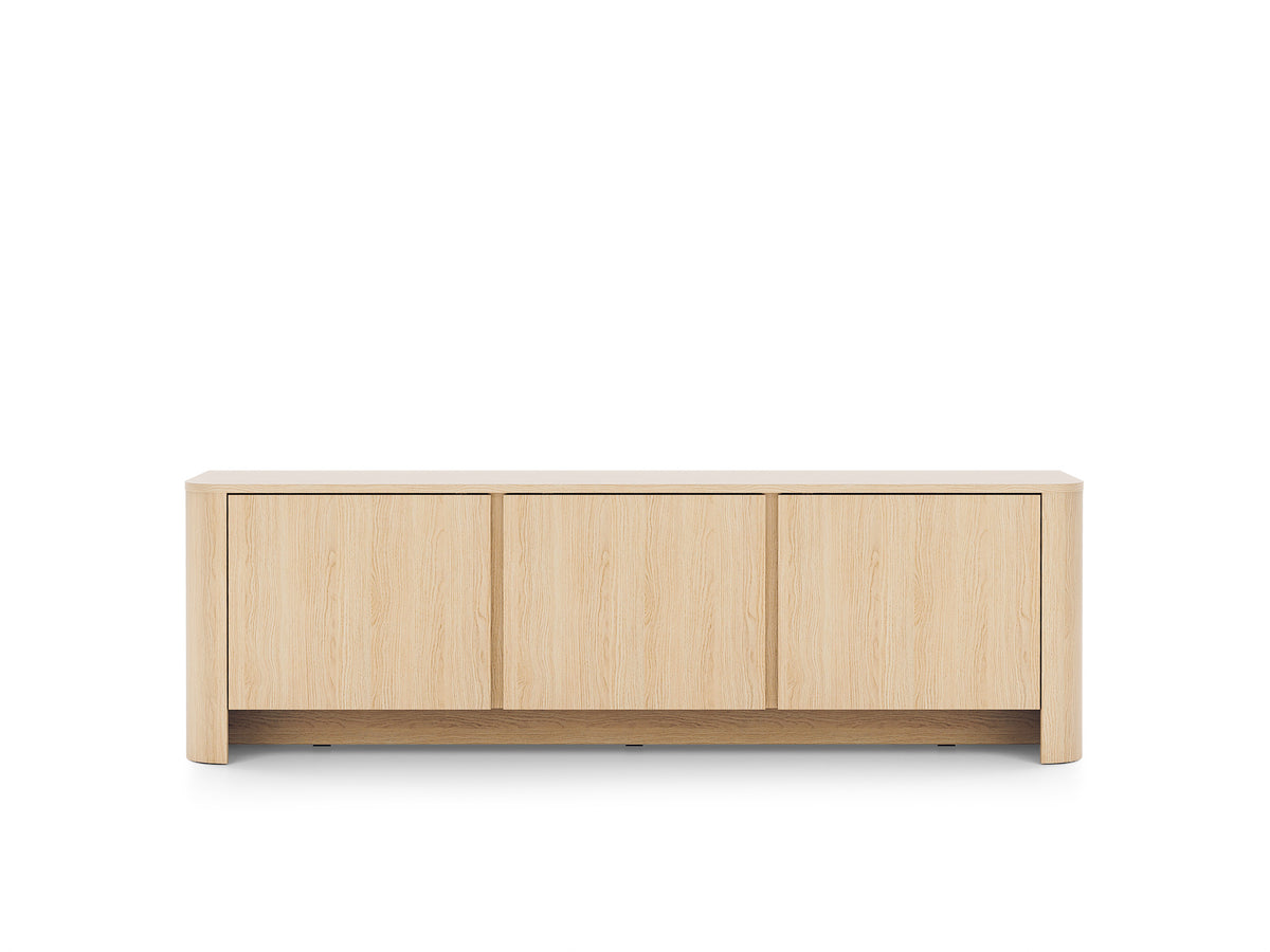 Light oak TV cabinet front with three panel doors
