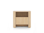 Light oak bedside cabinet with drawer and open upper shelf