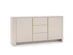 Cashmere sideboard with two doors and two drawers, gold trim on drawer frame