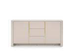 Cashmere sideboard with two doors and two drawers, gold side trim and center drawer