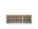 Cashmere TV cabinet interior with three open compartments
