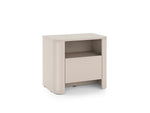 Cashmere bedside cabinet with open upper shelf and closed lower compartment