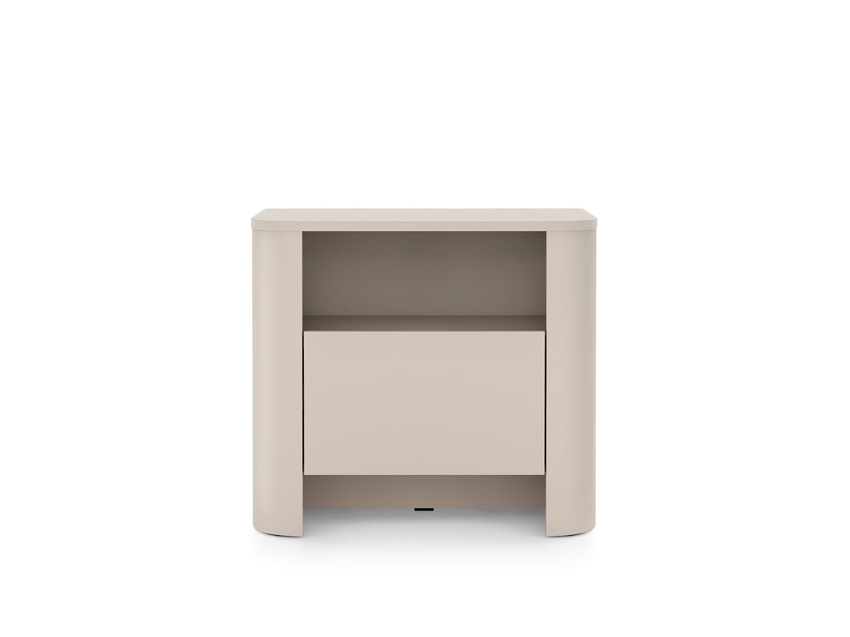 Cashmere small bedside cabinet with open shelf and one drawer