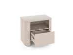 Cashmere bedside cabinet with drawer open, showing interior storage
