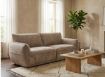 Grey 3-seater sofa with boxy backrest, thick seat cushions, and curved arms