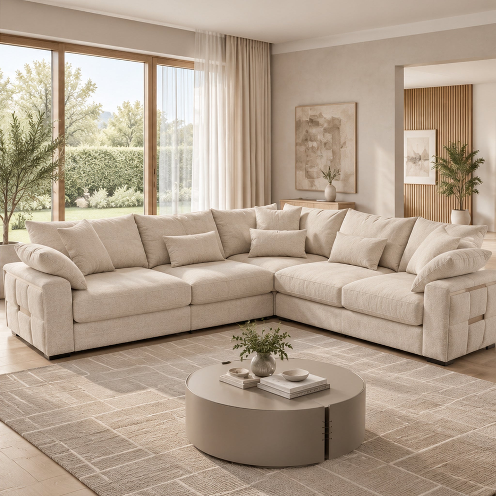 Orion Large Corner Fabric Sofa – Beige & Grey