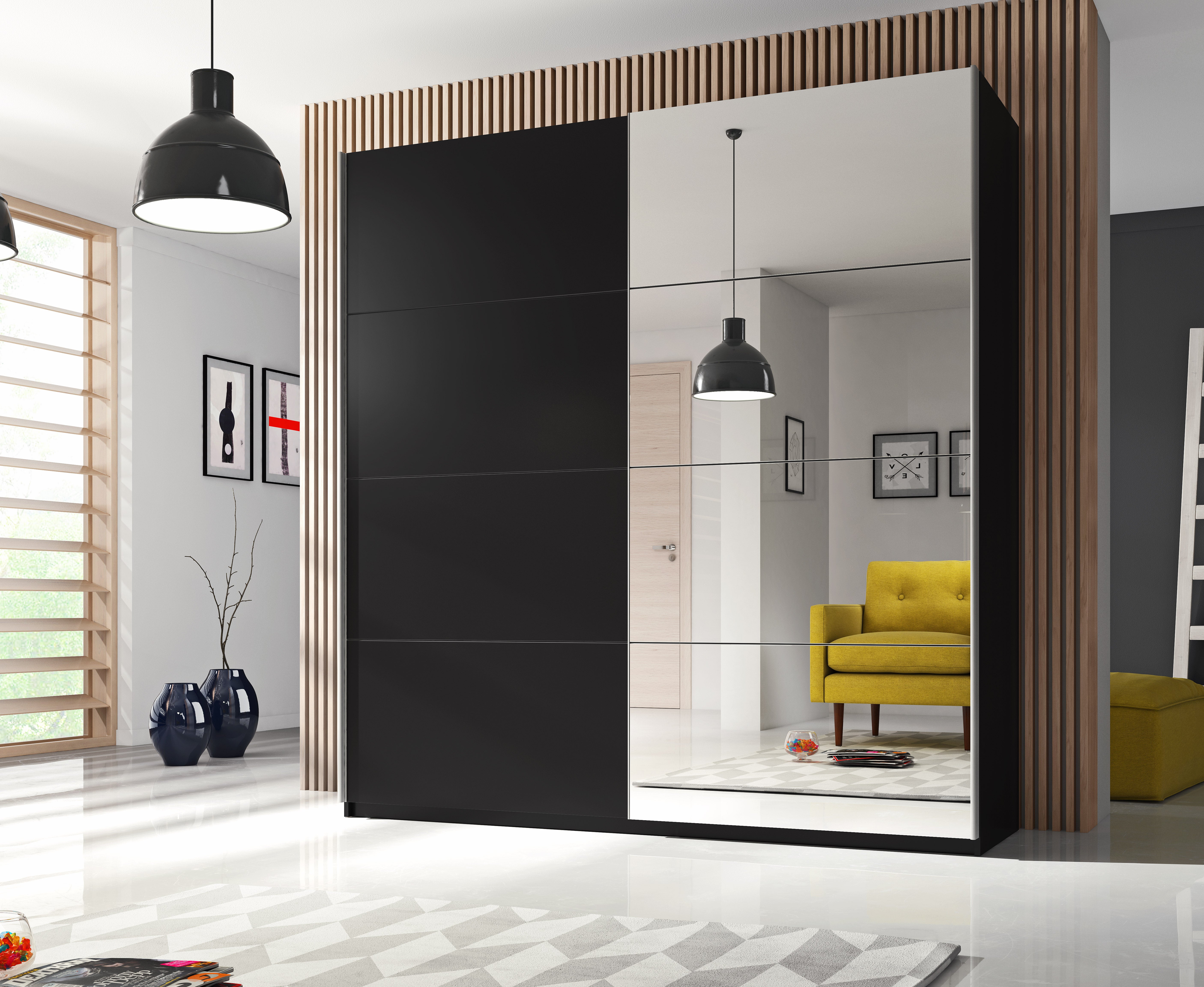 Roma Black Sliding Door Wardrobe with Mirror (Various Combinations)
