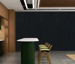 Black acoustic wall panel with vertical slatted texture, flat rectangular board